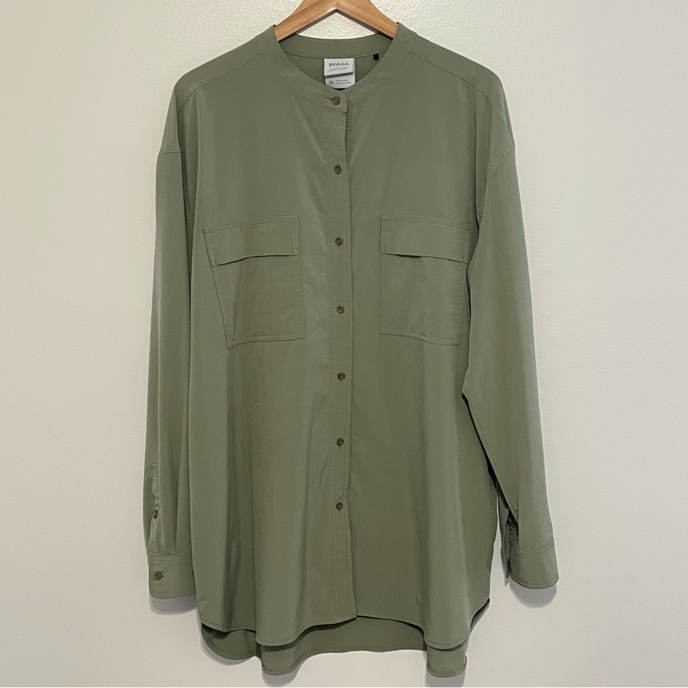 Prana Railay Womens Oversized Olive Green Button Up Shirt Size XL